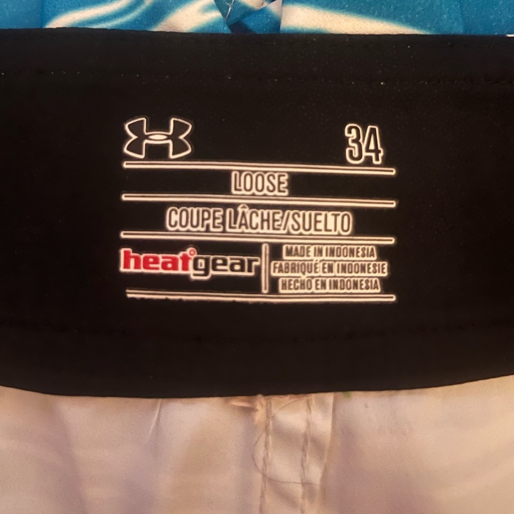 Under Armour HeatGear Loose Storm Board Shorts - Men’s Blue Stripe, Size 34 - Picture 2 of 2